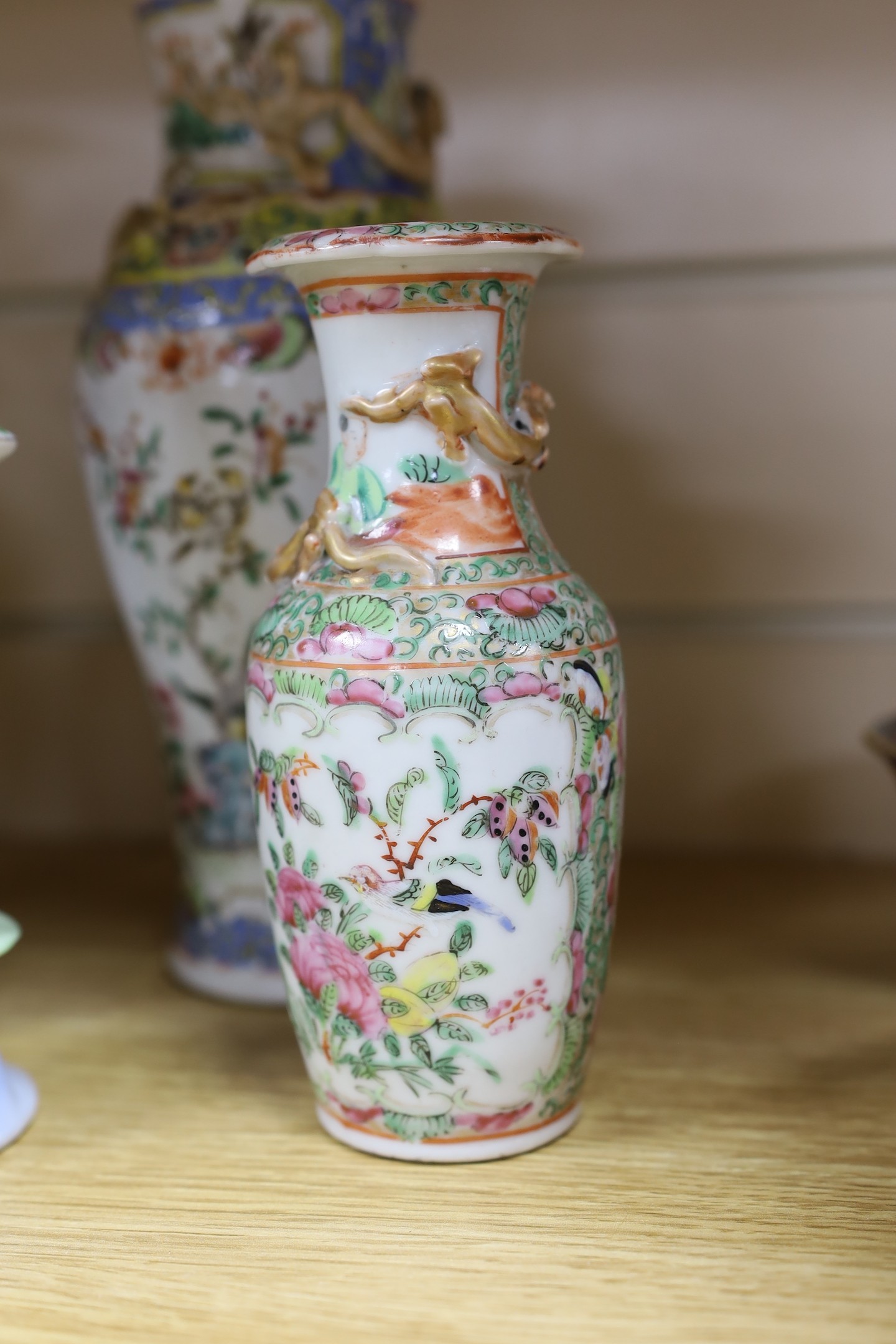 A group of 19th / 20th century Chinese vases and a figure of Guanyin, tallest 25cm